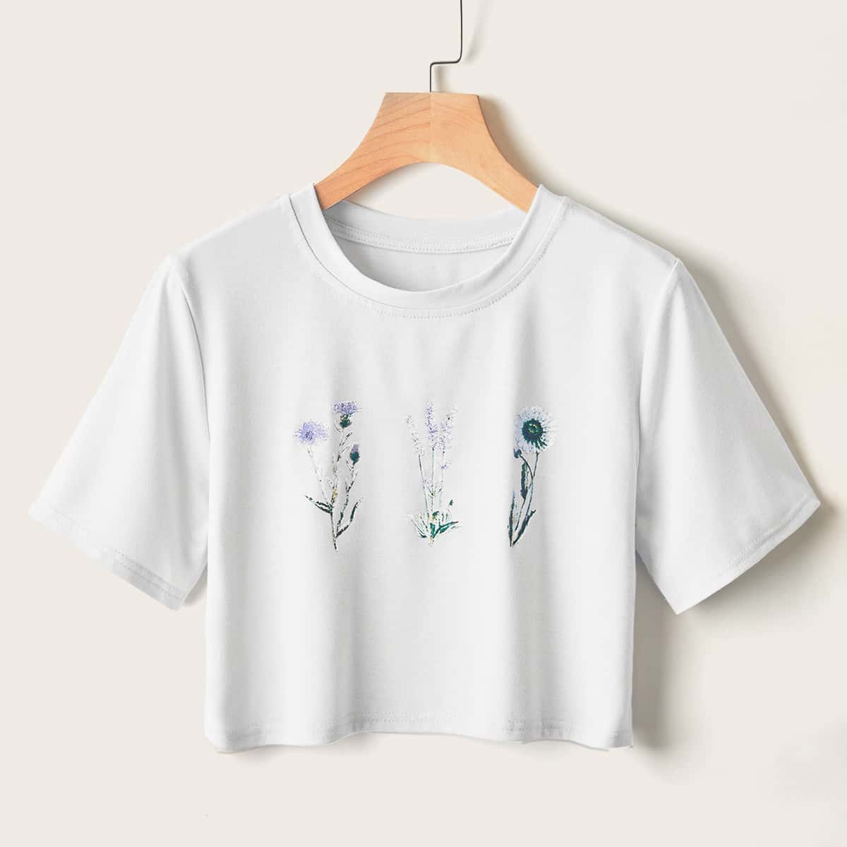 

Flower Graphic Crop Tee, White