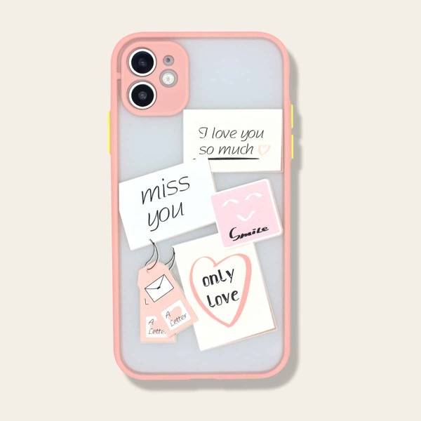 

1шт чехол для iPhone с текстовым принтом, Розовые