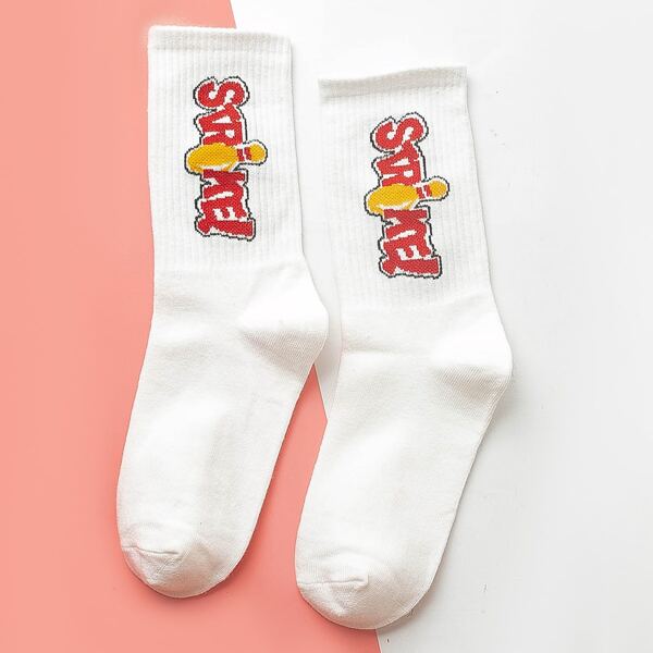 

Letter Graphic Socks, White