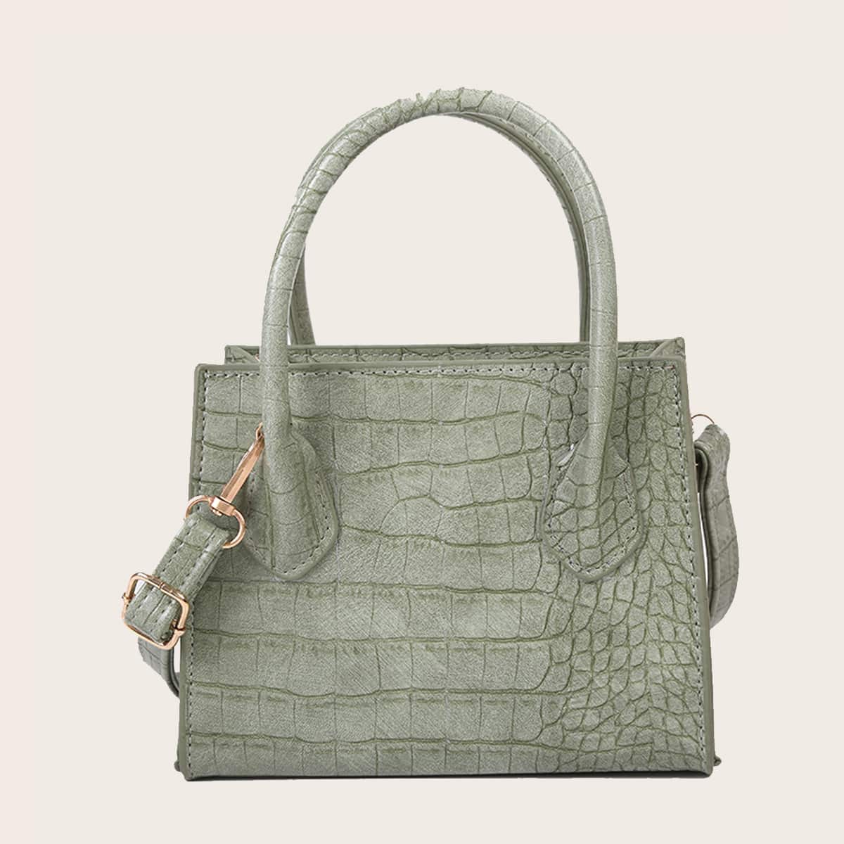 

Croc Embossed Satchel Bag, Pastel mint green