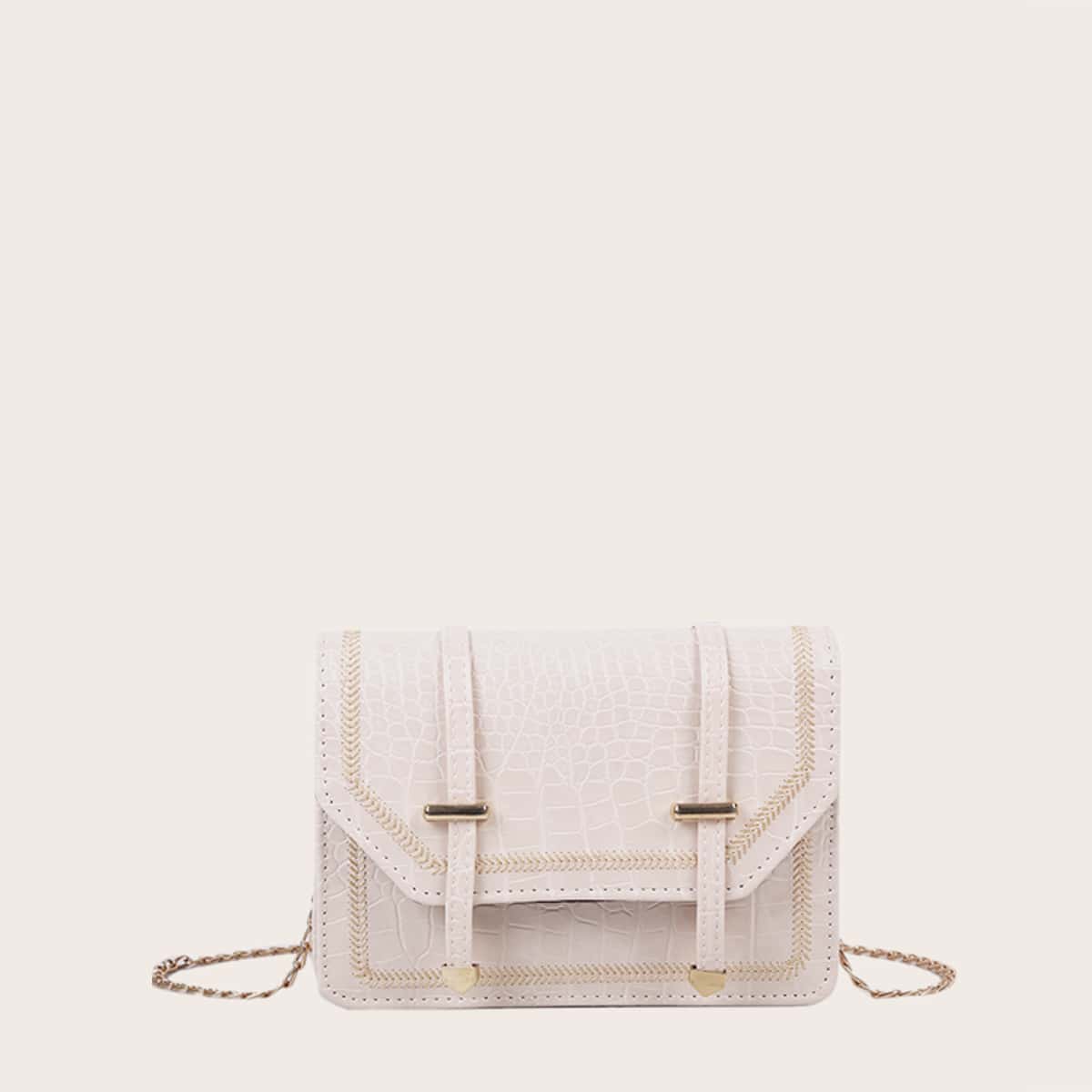 

Croc Embossed Crossbody Bag, Beige pastel