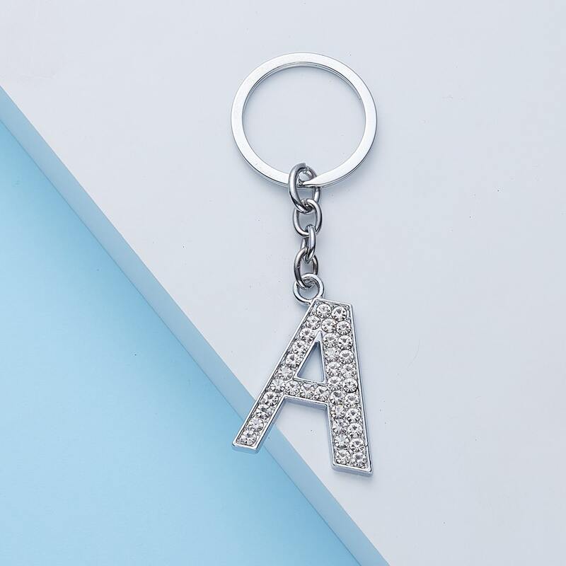 

Diamond Inlayed Letter Key Chain, Silver