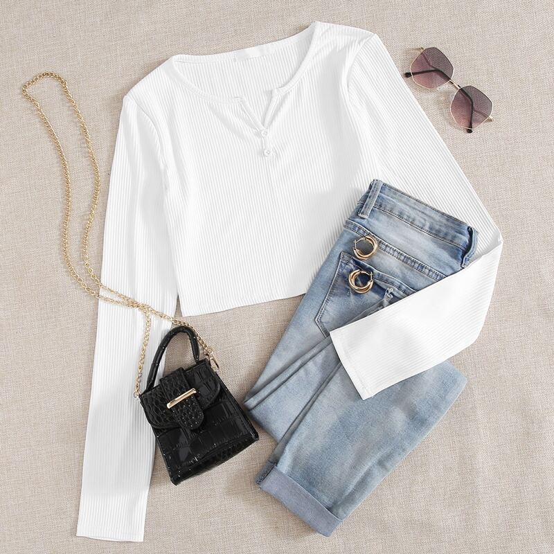

White Double Button Tee