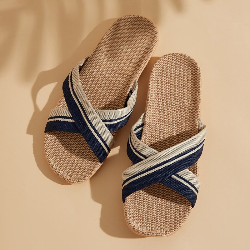 

Guys Striped Criss Cross Slippers, Navy blue