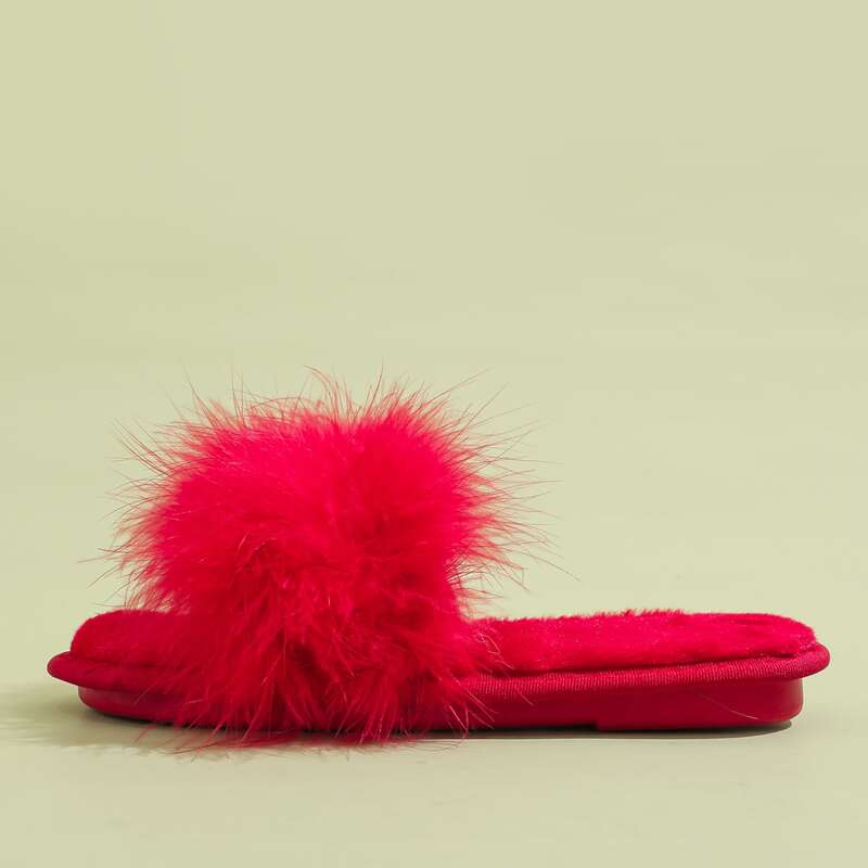 

Faux Fur Decor Slippers, Red