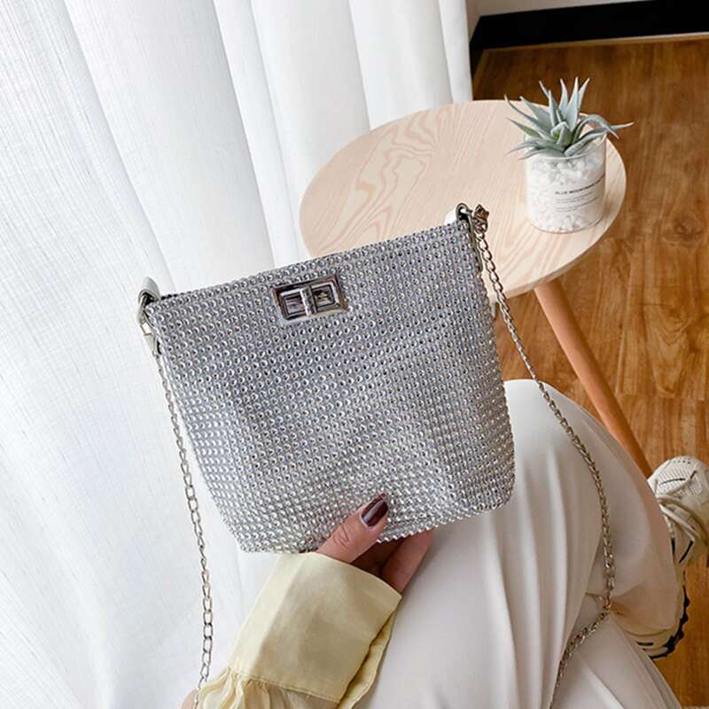 

Rhinestone Chain Crossbody Bag, Silver