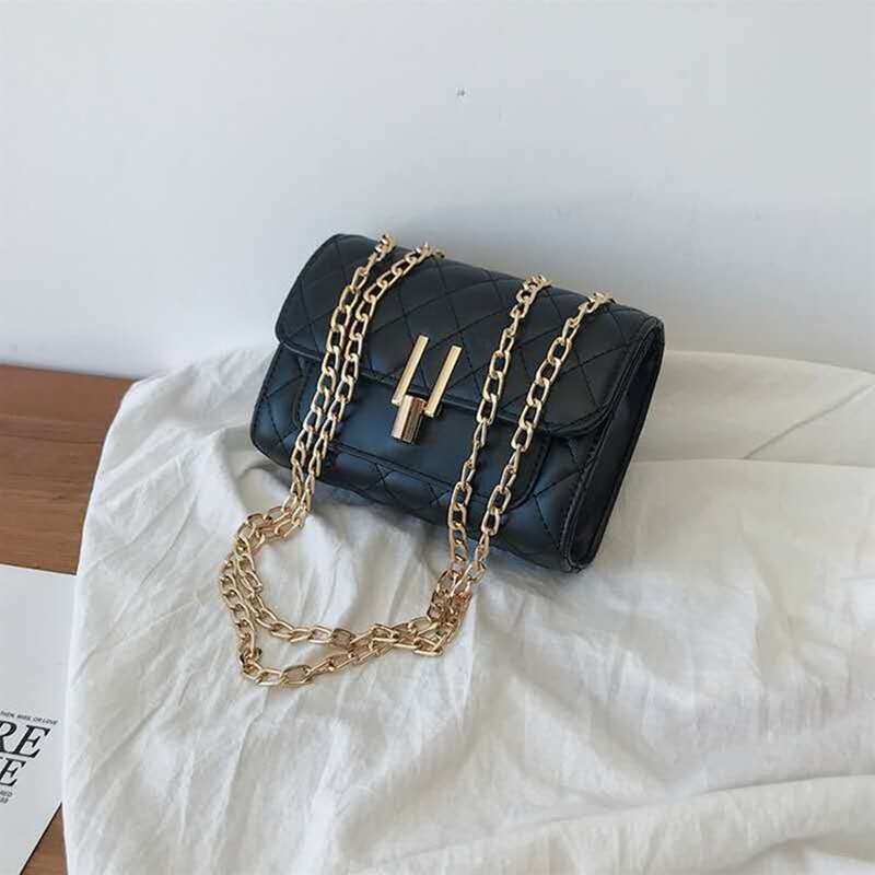 

Quilted Chain Crossbody Bag, Black