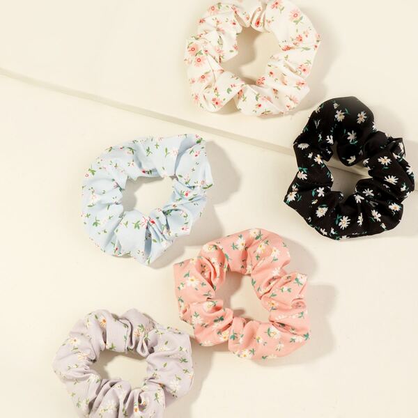 

5pcs Toddler Girls Floral Pattern Scrunchie, Multicolor