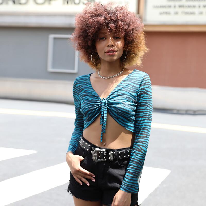 

Zebra Striped Tie Crop Top, Multicolor