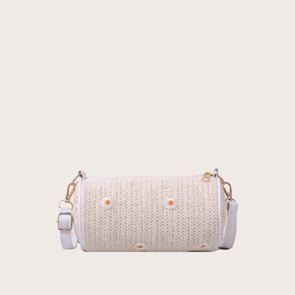 

Daisy Straw Crossbody Bag, Beige
