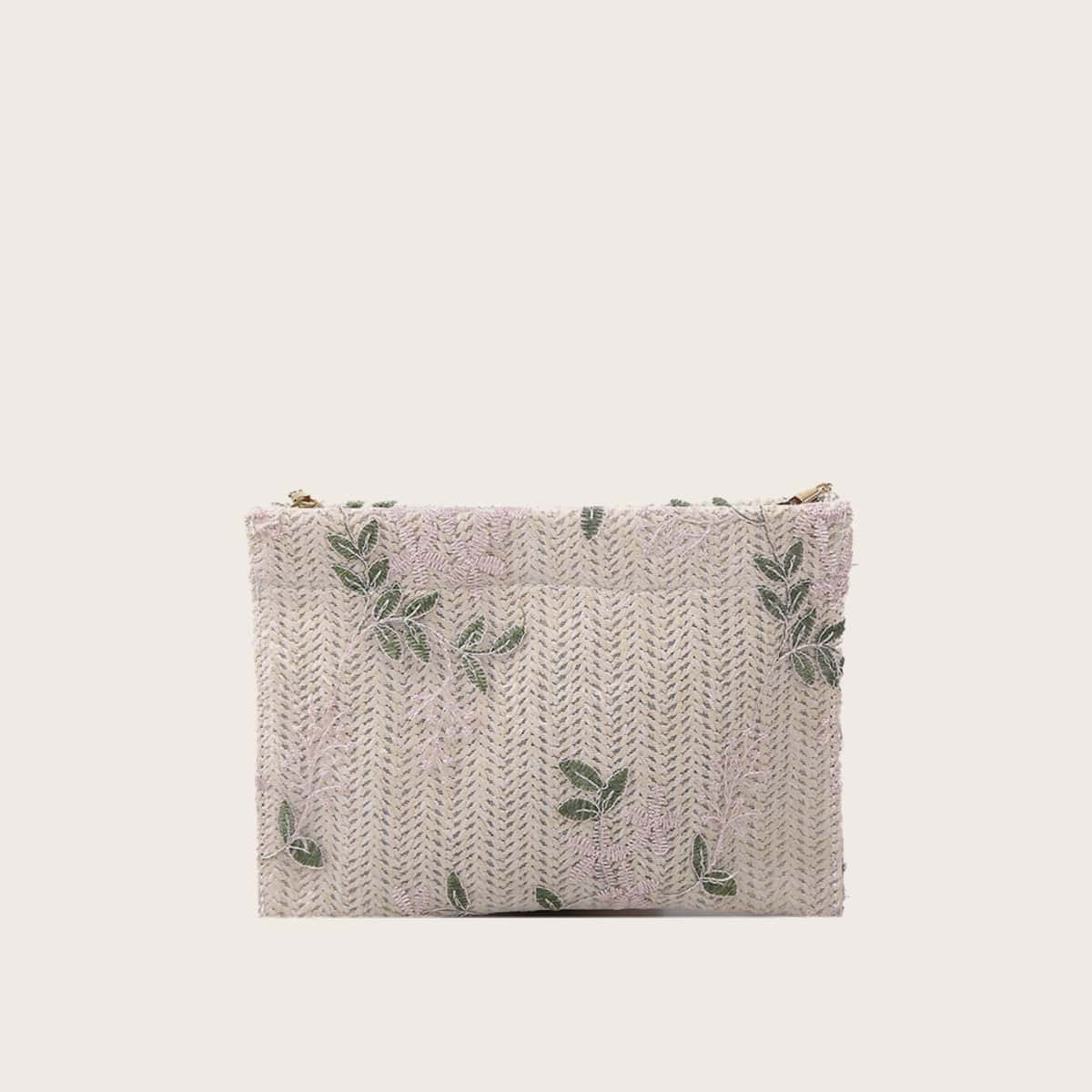 

Floral Straw Faux Pearl Tote Bag, Beige