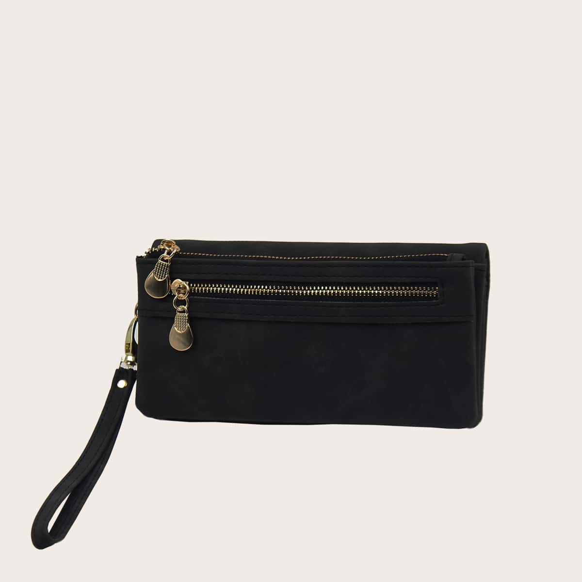 

Zipper Detail Purse With Card Slot, Black