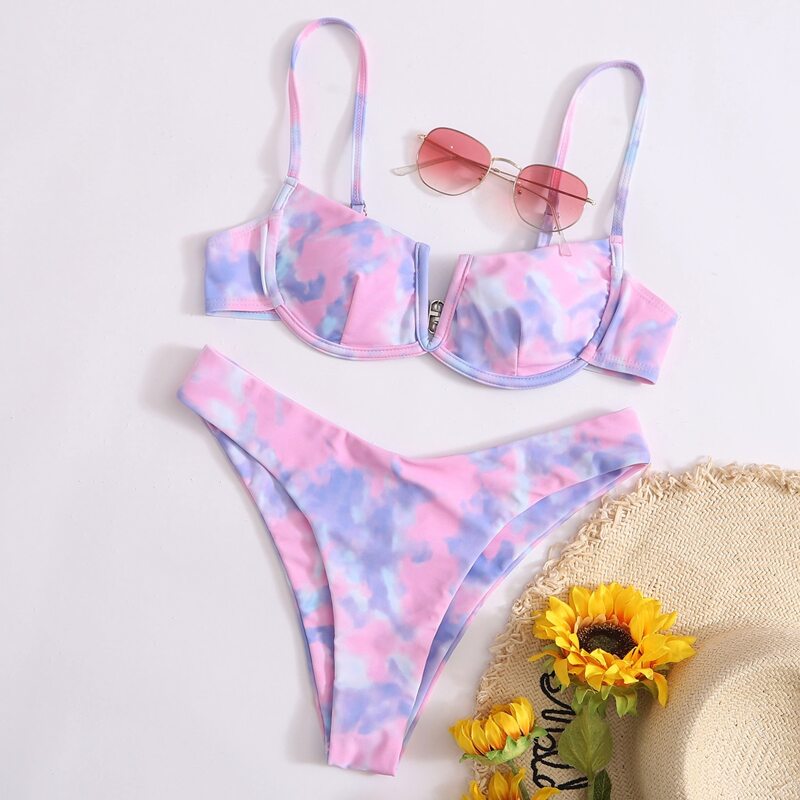 

Tie Dye High Cut Bikini Swimsuit, Multicolor