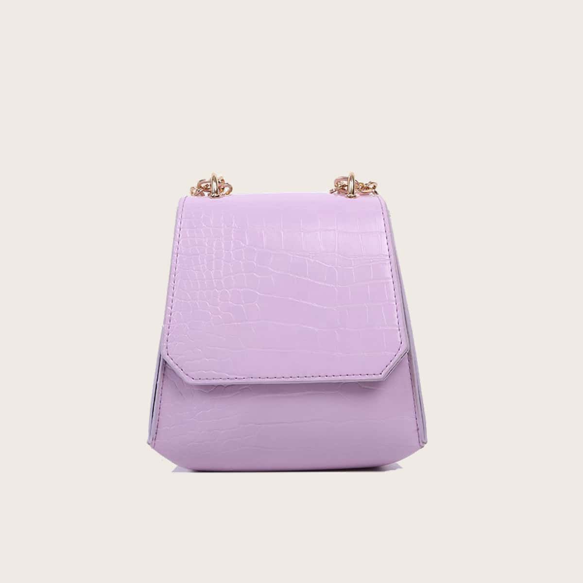 

Croc Embossed Chain Crossbody Bag, Pastel lilac purple
