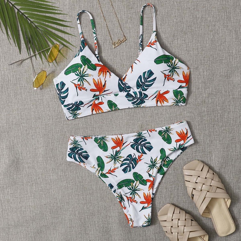 

Tropical Print Wrap Bikini Swimsuit, Multicolor