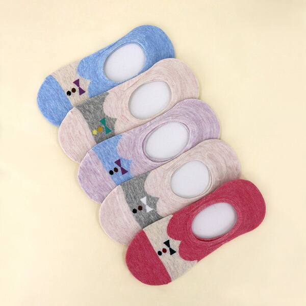 

5pairs Cotton Silicone Invisible Boat Socks, Multicolor