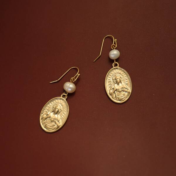 

Faux Pearl Figure Drop Earrings, Gold