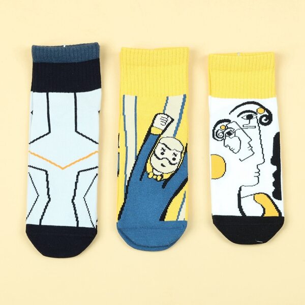 

3pairs Cartoon Graphic Socks, Multicolor