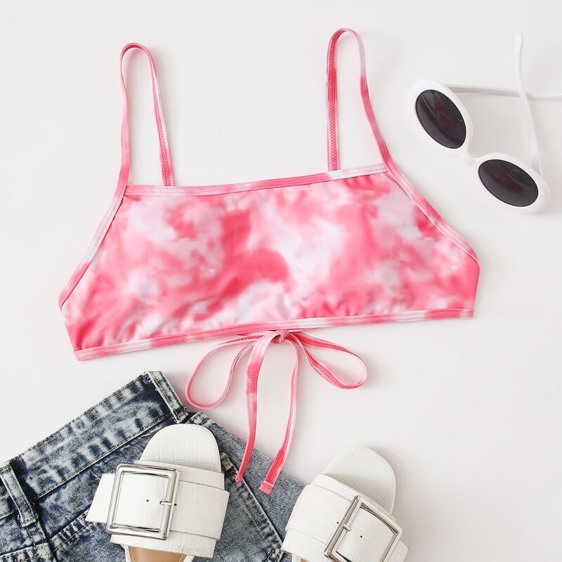

Tie Dye Tie Back Bikini Top, Pink