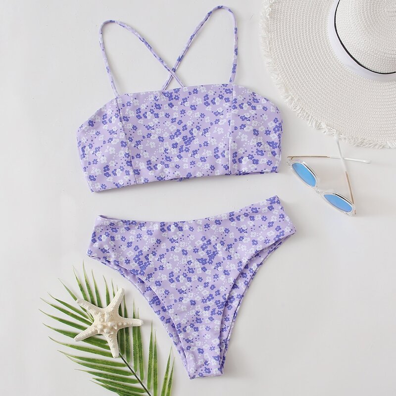 

Ditsy Floral High Cut Bikini Swimsuit, Purple
