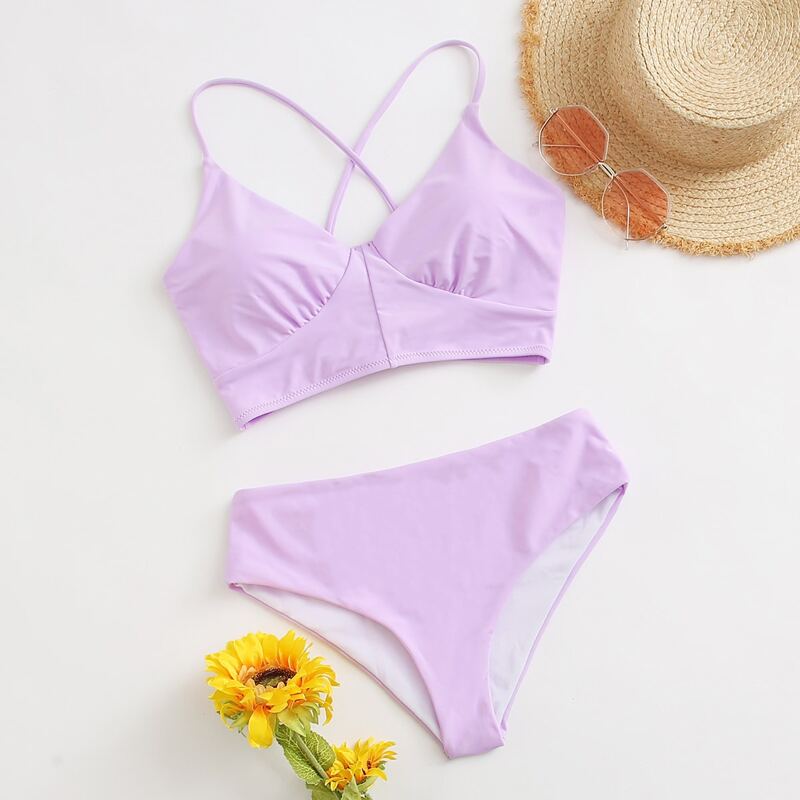

Solid Criss Cross Bikini Swimsuit, Lilac purple