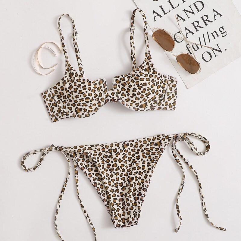 

Leopard Tie Side Bikini Swimsuit, Multicolor