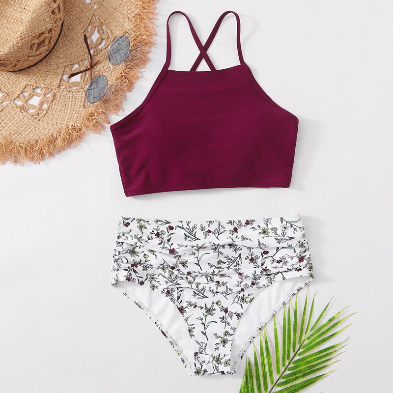 

Floral High Waist Bikini Swimsuit, Multicolor