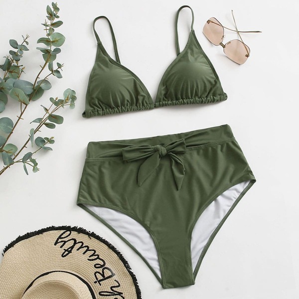 

Бикини размера плюс с высокой талией и узлом, Армейский зеленый