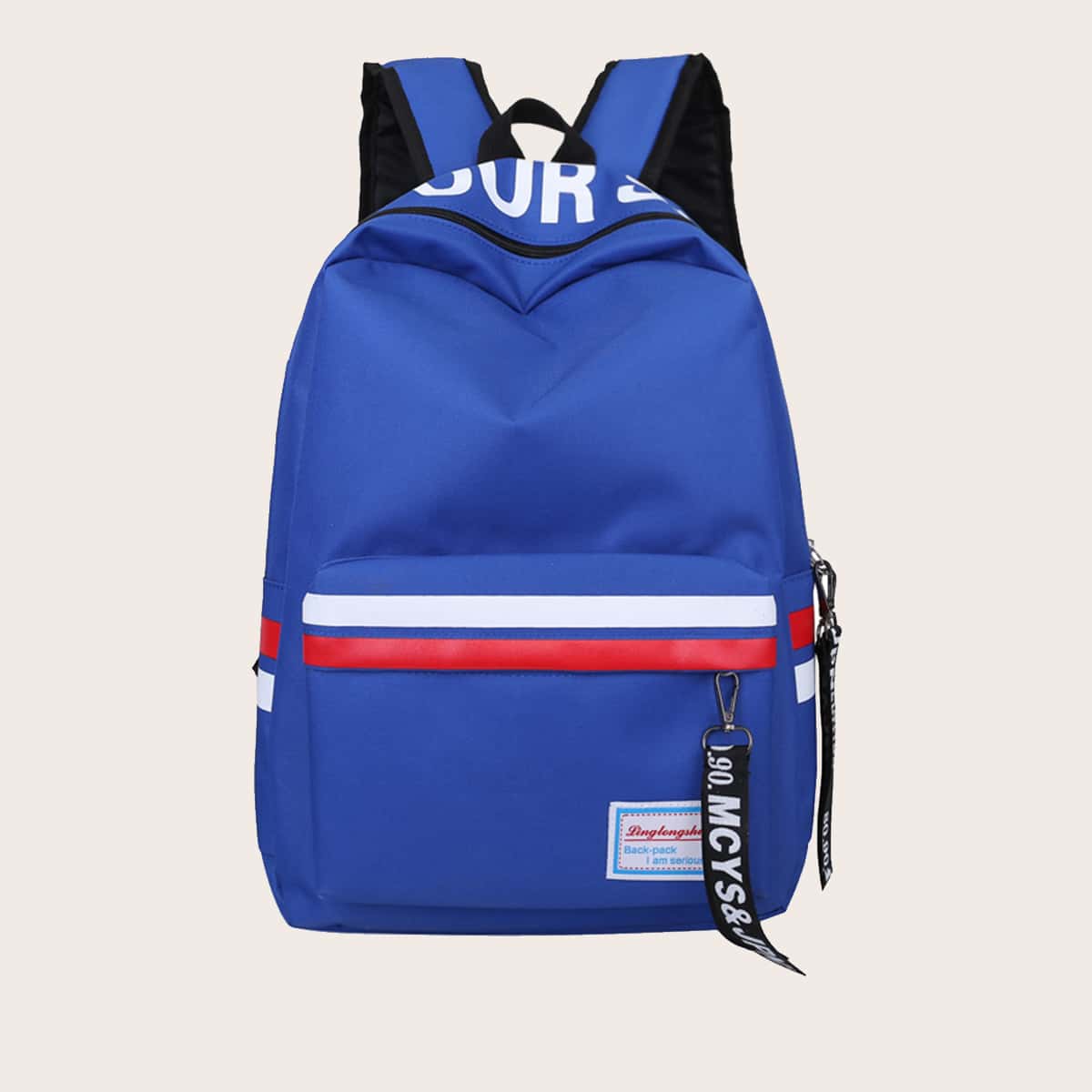 

Guys Letter Tape Decor Pocket Front Backpack, Blue