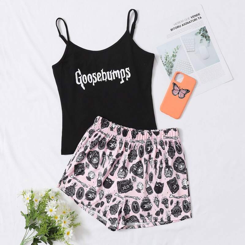

Letter Graphic Cami & Graphic Shorts, Multicolor