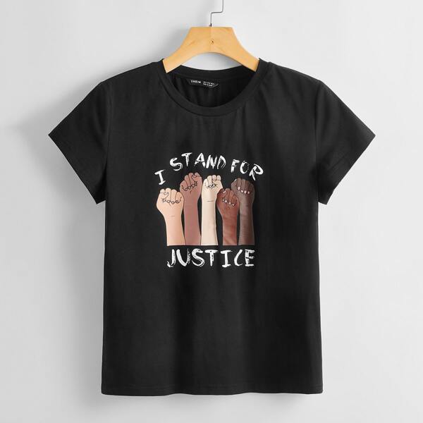

I Stand For Justice Slogan Graphic Tee, Black