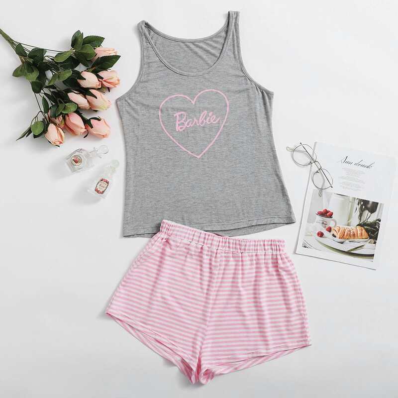 

Letter Heart Tank & Striped Shorts, Multicolor
