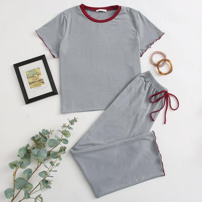 

Lettuce Trim PJ Set, Grey
