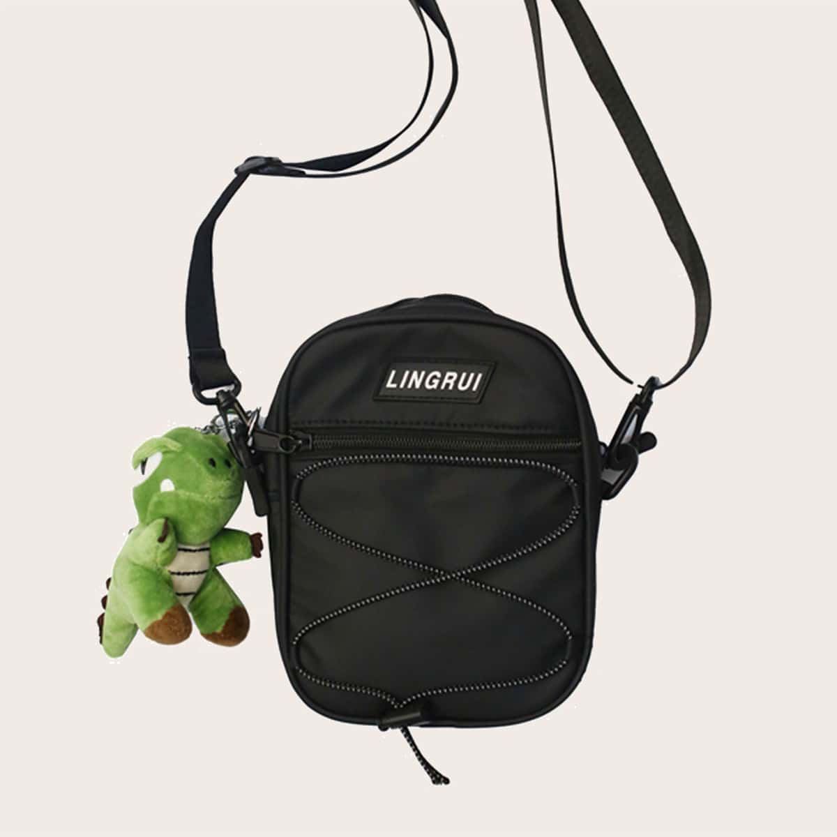 

Guys Plush Doll Charm Crossbody Bag, Black