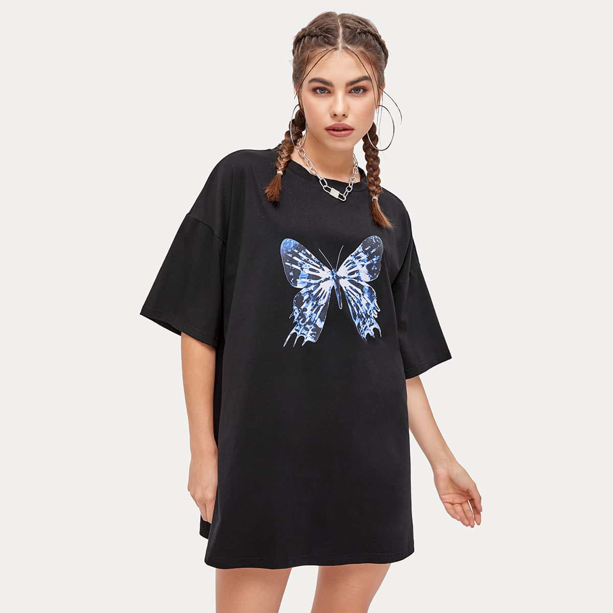 

Butterfly Graphic Tee Dress, Black