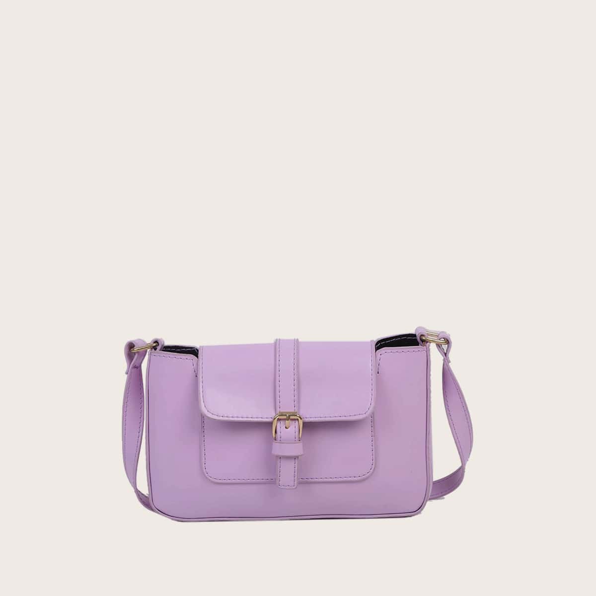 

Solid Buckle Baguette Bag, Pastel lilac purple