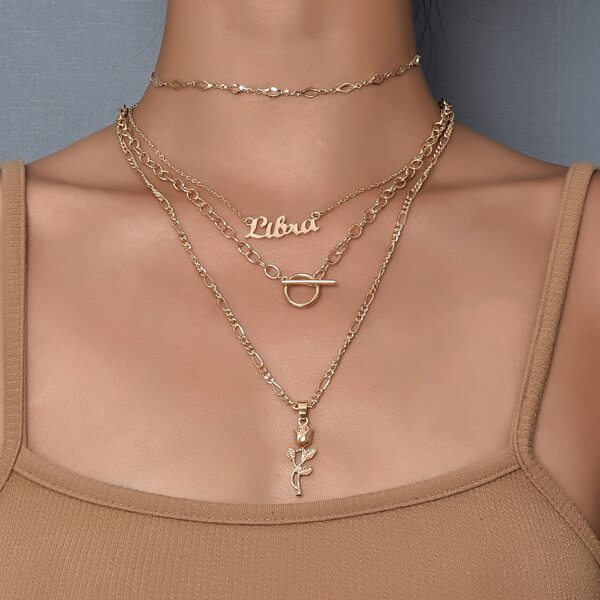 

2pcs Letter Rose Multilayer Necklace, Gold