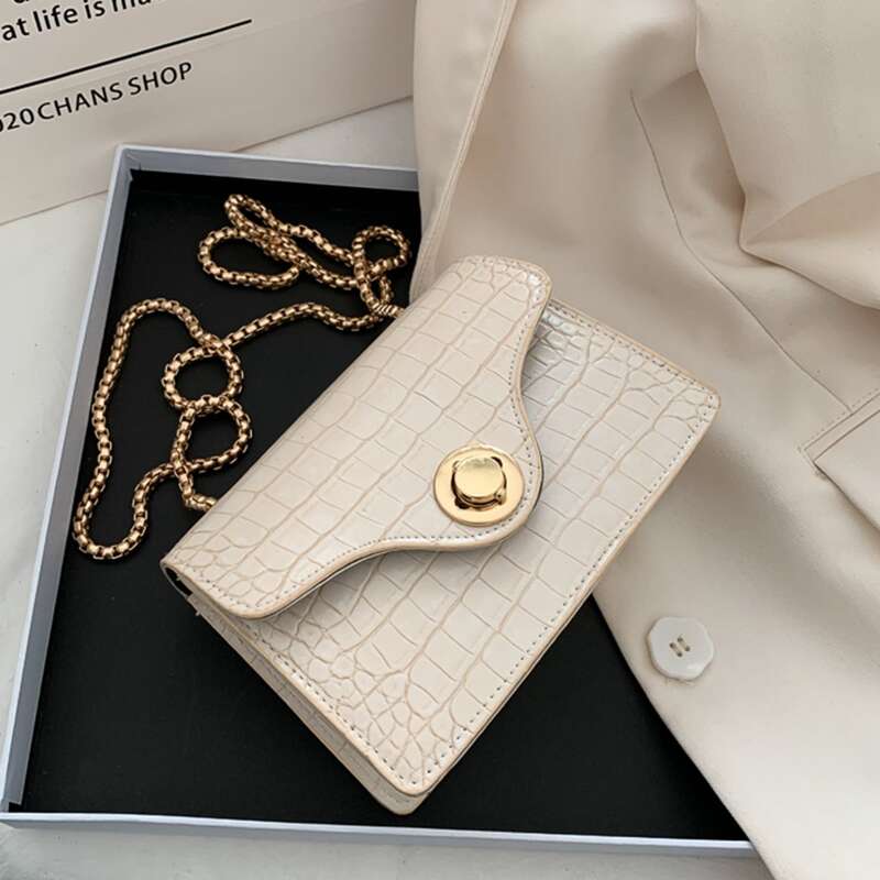 

Croc Embossed Chain Crossbody Bag, Beige pastel
