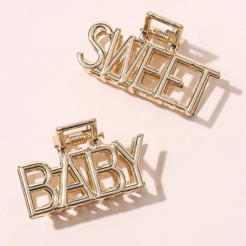 

2pcs Letter Hair Claw, Gold