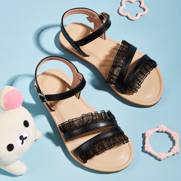 

Toddler Girls Ruffle Decor Ankle Strap Sandals, Black