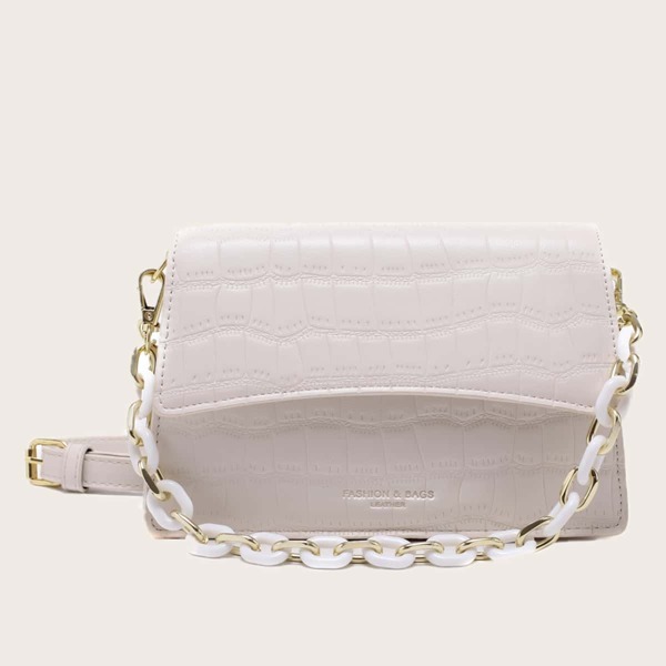 

Croc Embossed Flap Crossbody Bag, White