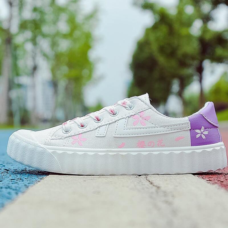 

Floral Lace-up Canvas Sneakers, White