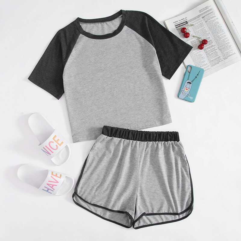 

Raglan Sleeve Shorts PJ Set, Multicolor