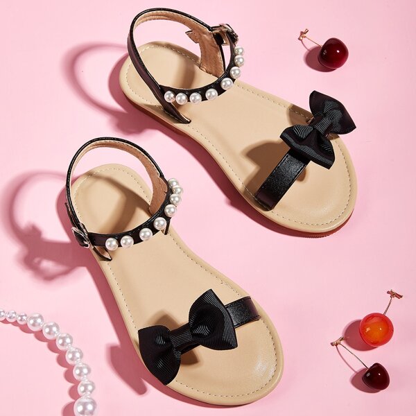 

Toddler Girls Bow Decor Ankle Strap Sandals, Black