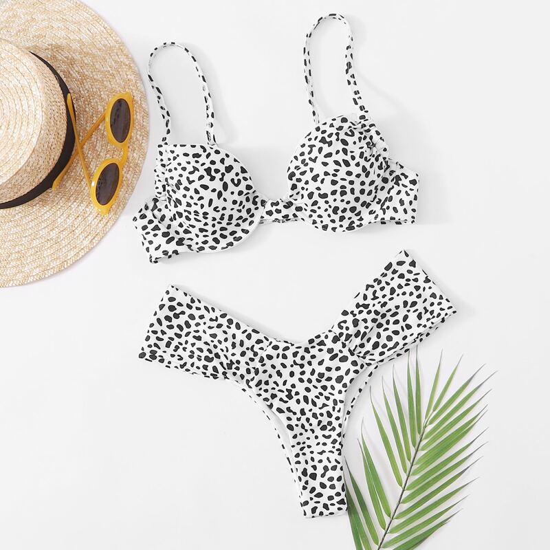 

Dalmatian High Cut Bikini Swimsuit, Black and white