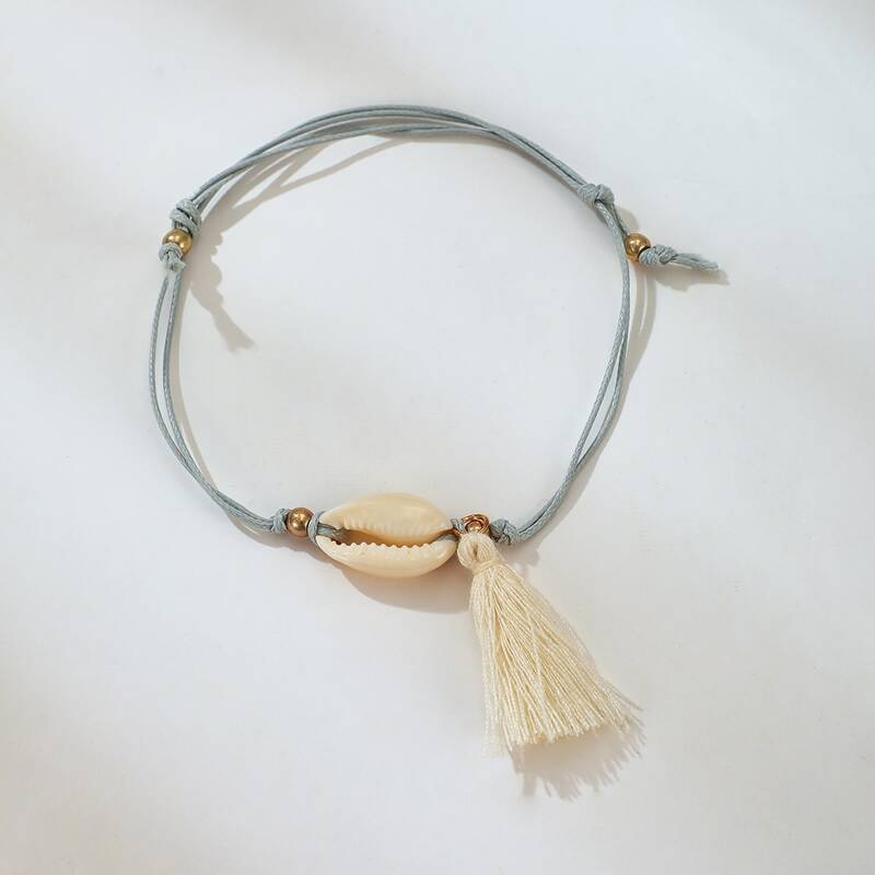 

Tassel & Shell Anklet, Grey