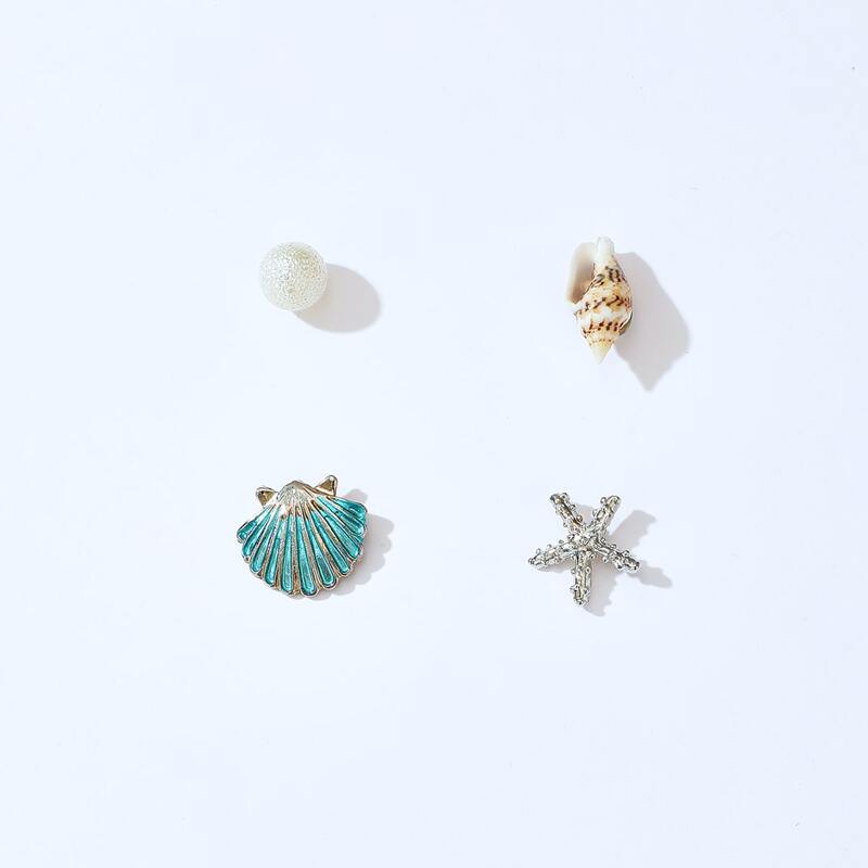 

4pcs Shell Stud Earrings, Multicolor
