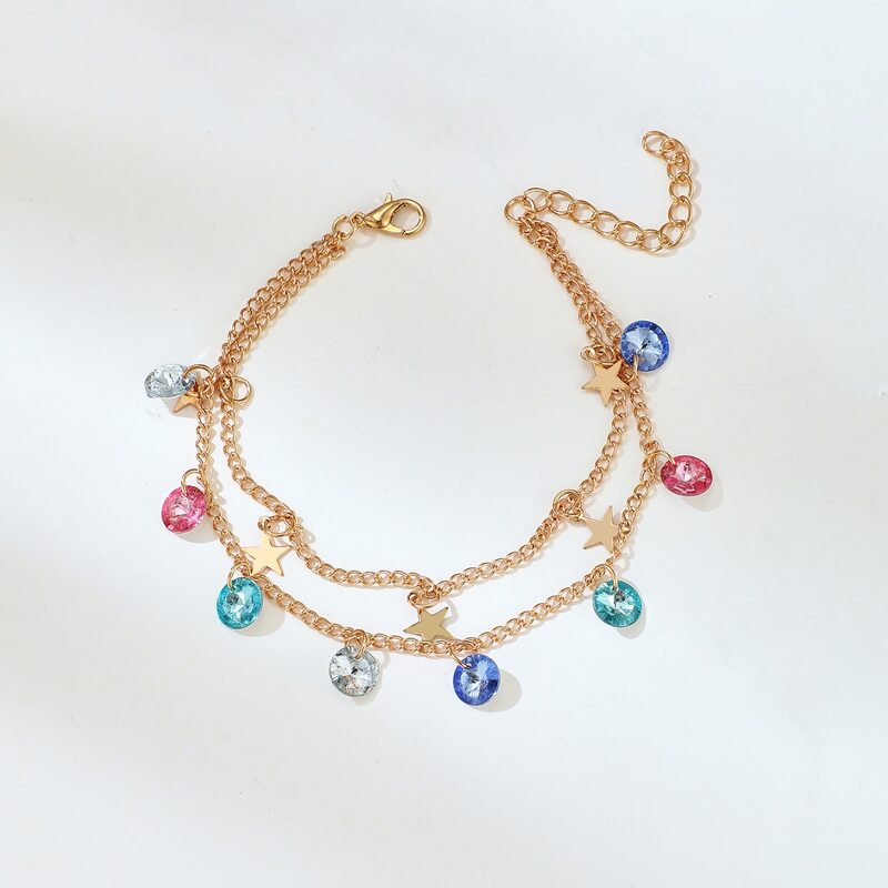 

Rhinestone & Star Layered Anklet, Gold