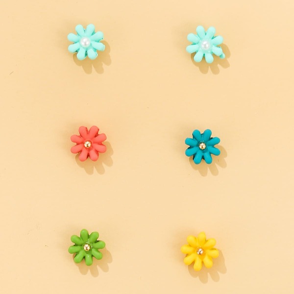 

3pairs Floral Stud Earrings, Multicolor