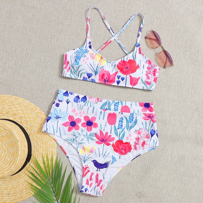 

Floral High Waist Bikini Swimsuit, Multicolor